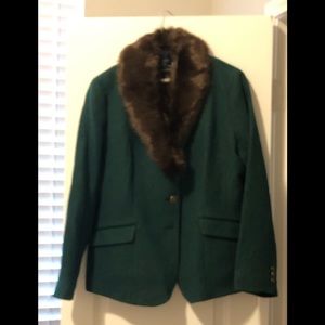 Emerald Green coat, faux fur collar